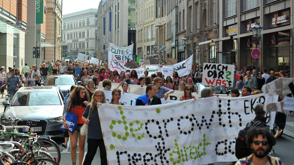  Demonstration at the end of the 4th International Conference on Degrowth, Leipzig, 2014.