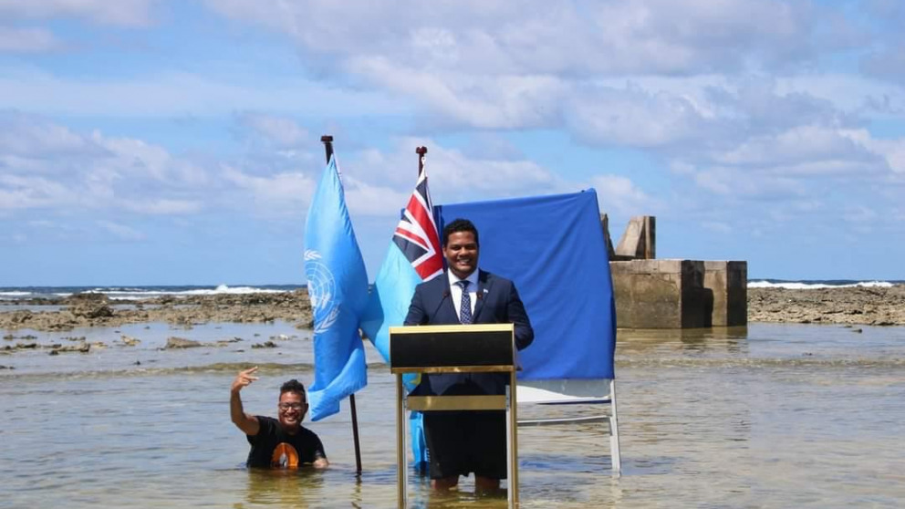 President of Tuvalu gives COP26 address, November 2021.
