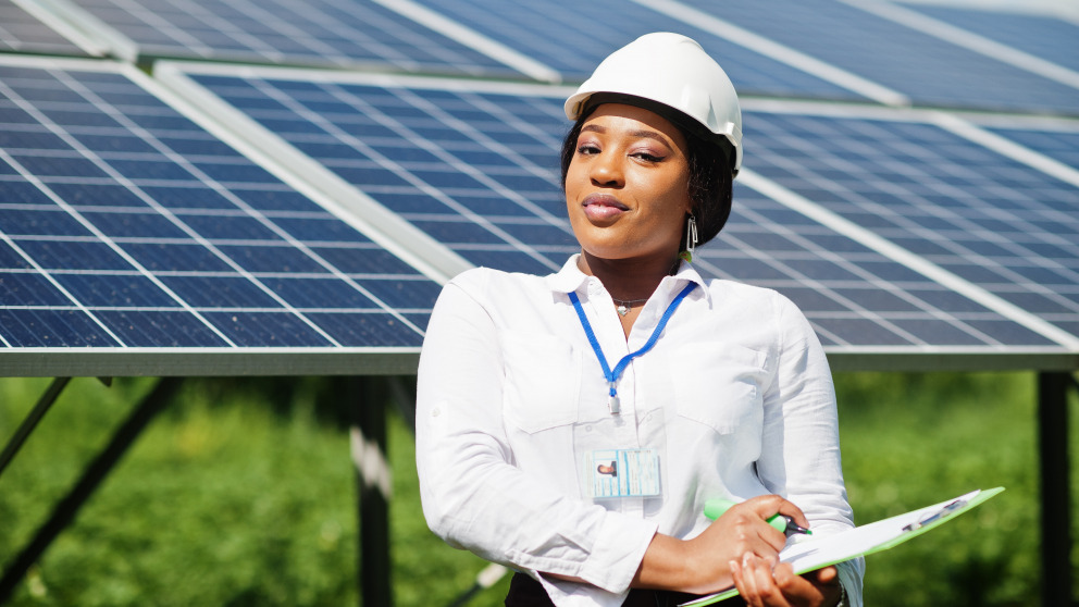 Woman Solar Panels Renewable Energy South Africa