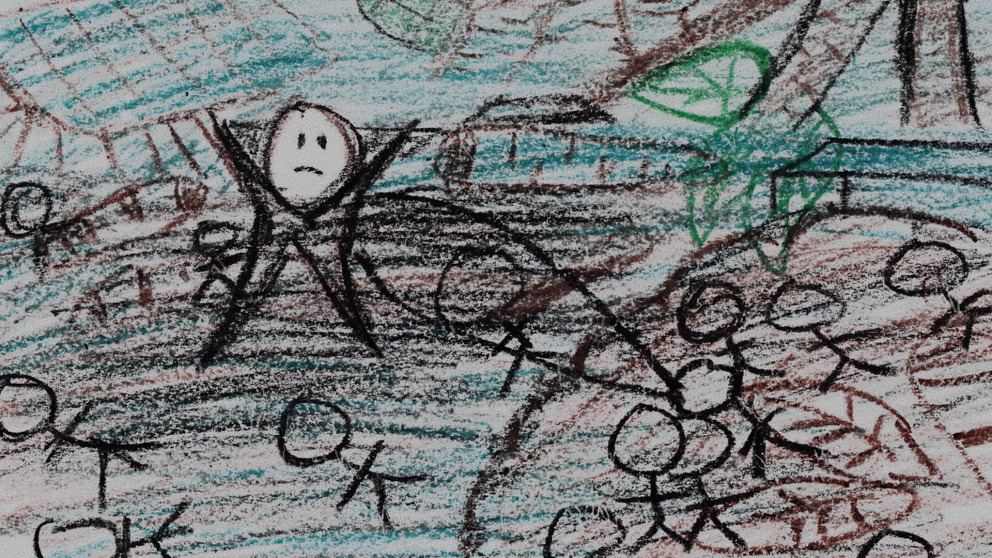 Die Zeichnung eines Kindes, das den Super-Taifun Yolanda überlebt hat.