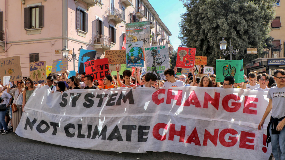 Protesters at a "Fridays for Future" demonstration in Taranto, Italy.