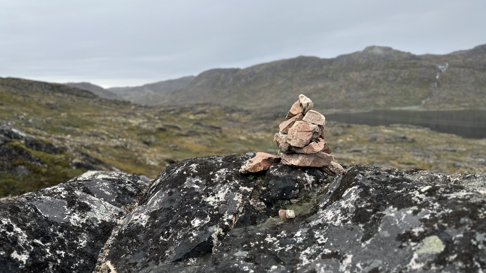 Inuksuk, or landmark to guide the way, in Qaqortoq, Kalaallit Nunaat (Greenland).