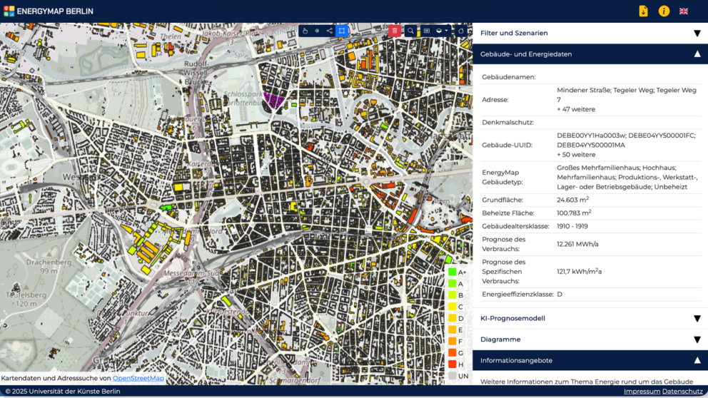 Das digitale Werkzeug EnergyMap Berlin bietet eine hohe Transparenz bei Gebäudedaten und vielfältige Anwendungsmöglichkeiten. Es wurde unter Federführung der UdK Berlin entwickelt.