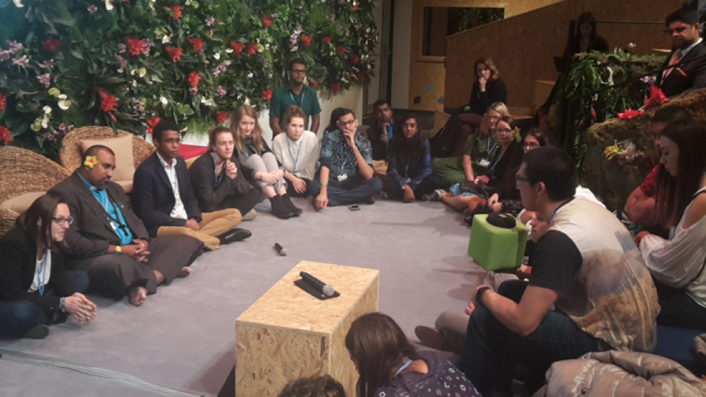 Fijian Minister for Economy Aiyaz Sayed-Khayium during a Talanoa at COP23.