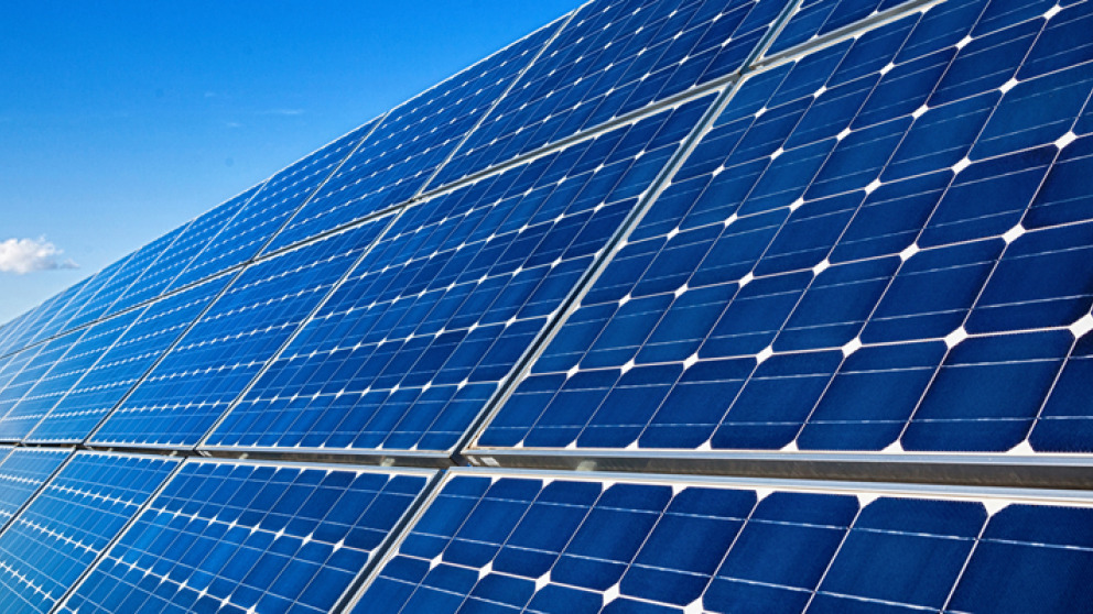 Blue solar panels in a row