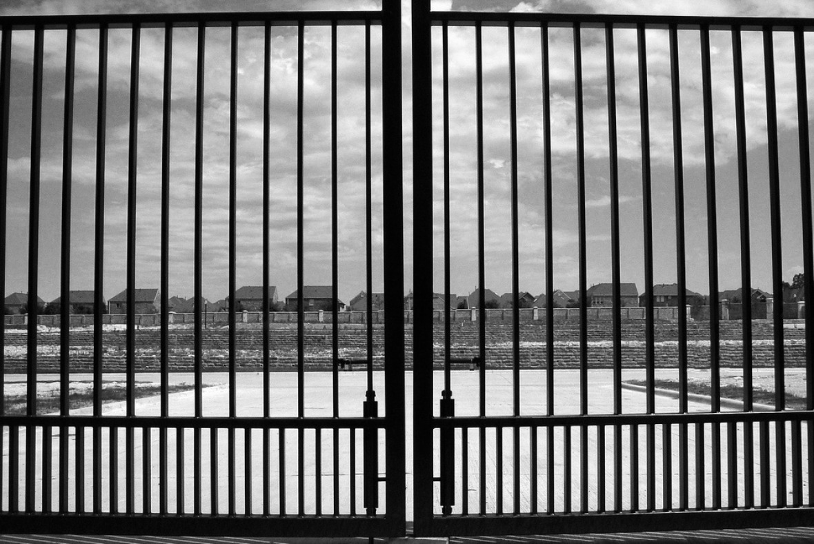 Dean Terry: "Gated Community" (Creative Commons, turned into grayscale)