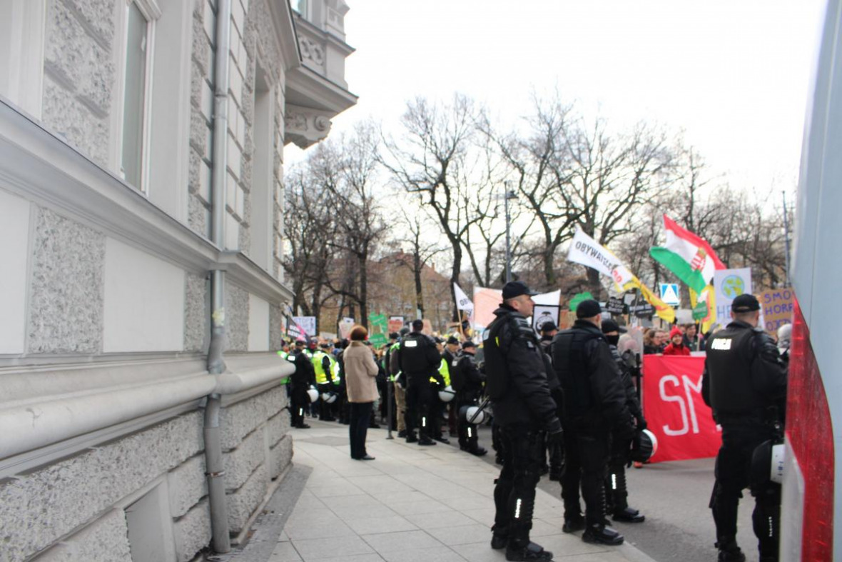 Police stationed outside COP24 during the Climate March. 