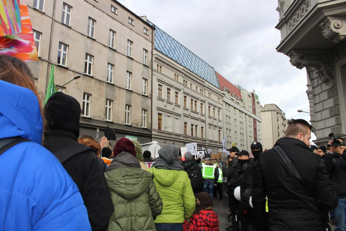 Police stationed outside COP24 during the Climate March. 