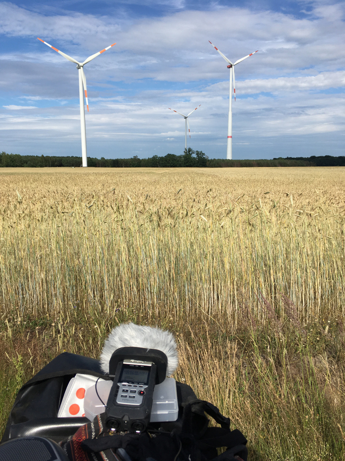 Windkraftanlagen, Tonaufnahmegerät: Beim Sammeln der Geräusche der Lausitz. 