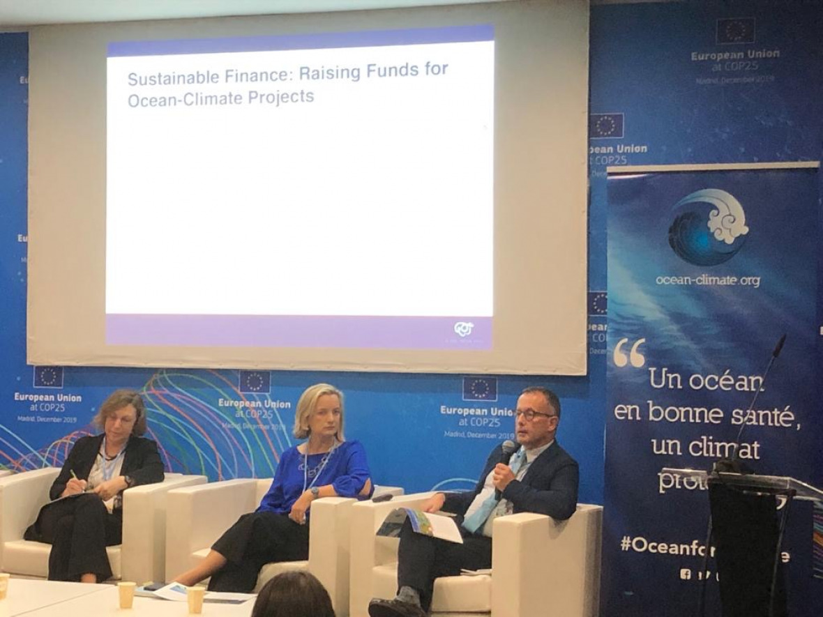  At the COP the Ocean-Climate Platform launched their policy-recommendations “A Healthy Ocean, A Protected Climate". Torsten Thiele of IASS presented the section on Sustainable Finance.