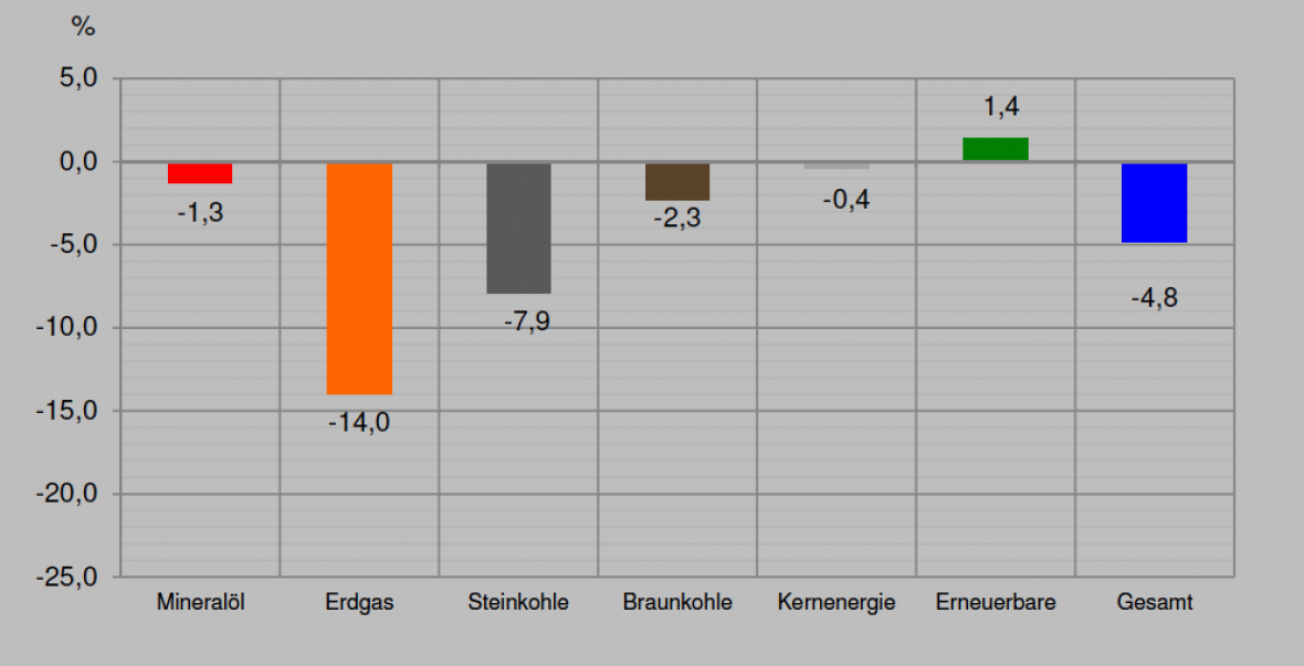 Schwankungen des Primärenergieverbrauchs 2014, nach Energieträger Quelle: AG Energiebilanzen
