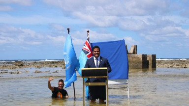 President of Tuvalu gives COP26 address, November 2021.