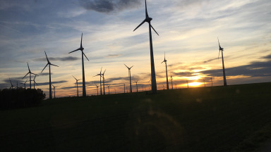 Feldheim wind turbines twilight