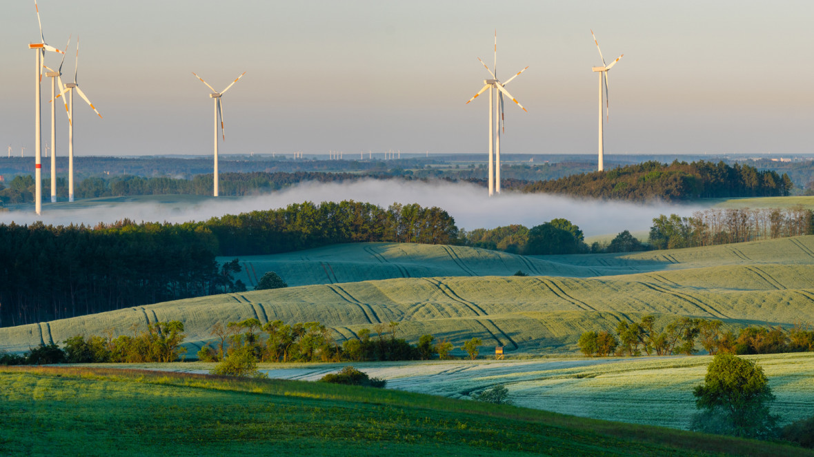 Landscape with wind turbines in Brandenburg